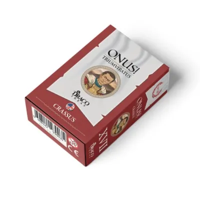 ONUS! Triumviratus Crassus card pack box with red sides and commander portrait.