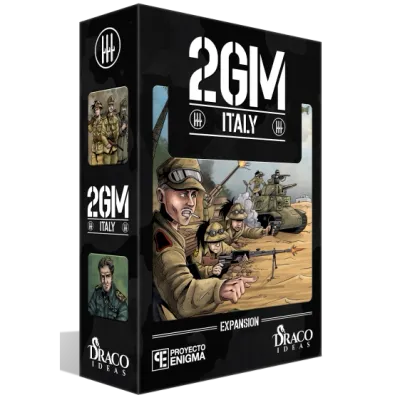 2GM Italy expansion box showing Italian soldiers and vehicles in desert combat.