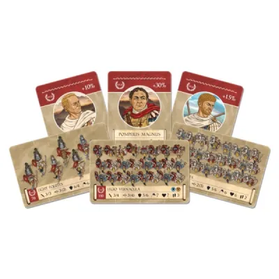 ONUS! Triumviratus Pompeius cards showing Roman generals, cavalry, and legionaries.