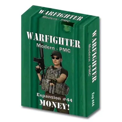 Warfighter Modern PMC Expansion #44 Money box showing an armed contractor on a green background.