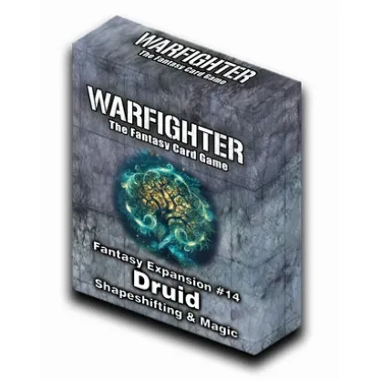 Warfighter Fantasy Expansion #14 Druid box with glowing magical emblem and shapeshifting theme.