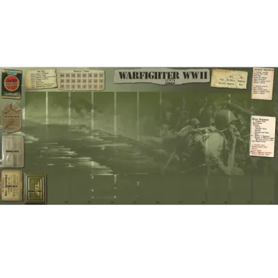Warfighter WWII Pacific neoprene mat with card spaces and jungle combat background art.