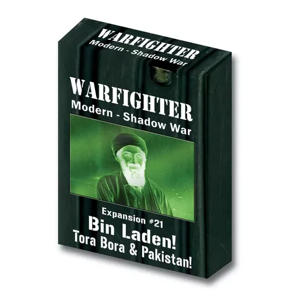 Warfighter Shadow War Expansion #21 box with green night-vision portrait and Tora Bora &amp; Pakistan title.
