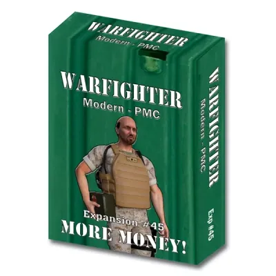 Warfighter Modern PMC Expansion #45 More Money box showing an armed contractor on a green background.
