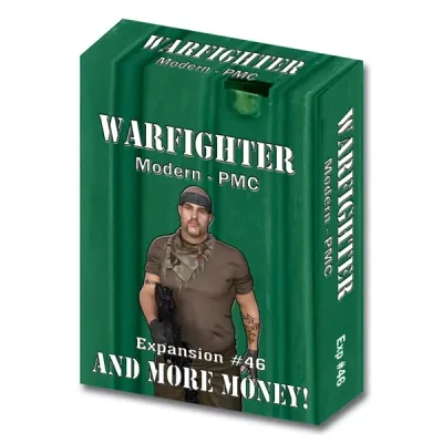 Warfighter Modern PMC Expansion #46 And More Money box showing an armed contractor on a green background.