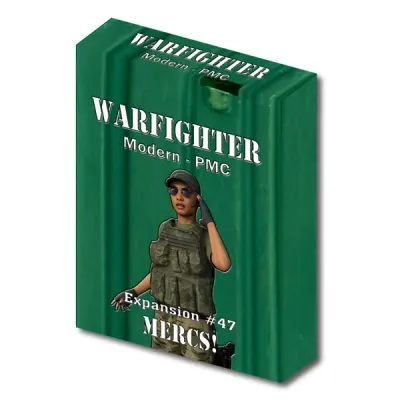 Warfighter Modern PMC Expansion #47 Mercs box showing an armed contractor on a green background.