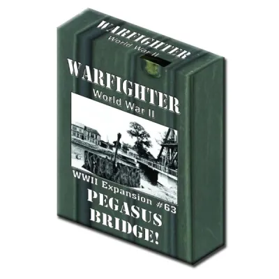 Warfighter WWII Expansion #63 Pegasus Bridge box with black-and-white bridge photograph.