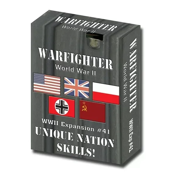 Warfighter WWII Expansion #41 Unique Nation Skills box with USA, UK, Poland, Germany, and USSR flags.