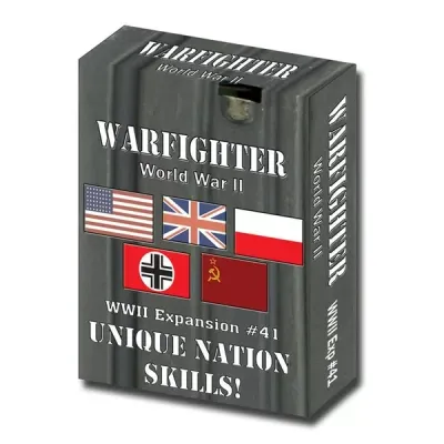 Warfighter WWII Expansion #41 Unique Nation Skills box with USA, UK, Poland, Germany, and USSR flags.