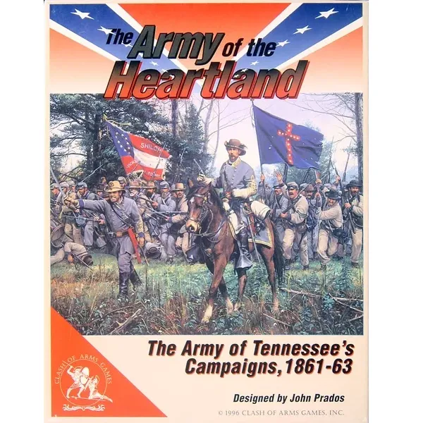 The Army of the Heartland box cover with Confederate troops, flags, and mounted officer artwork.