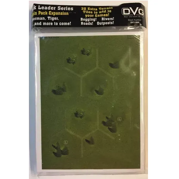 Tank Leader Terrain Tile Pack #1 showing green terrain tiles and pack details.