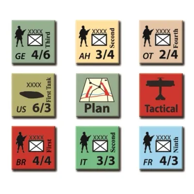 World War I Deluxe Edition counters showing army, fleet, plan, and tactical markers.