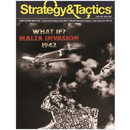 Strategy &amp; Tactics #335 cover for Malta 1942, showing an aircraft flying over Malta.