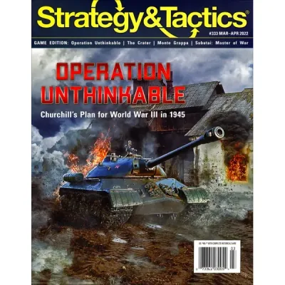 Strategy &amp; Tactics #333 cover for Operation Unthinkable, showing a Soviet tank advancing through a burning village.