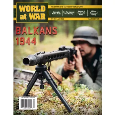 World at War #81 cover for Balkans 1944, showing a soldier aiming a machine gun from a prone position.