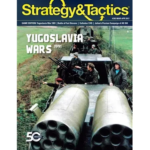 Strategy &amp; Tactics #303 cover for Yugoslavia Wars 1991, showing soldiers riding on an armoured vehicle.
