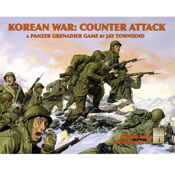 Korean War: Counter Attack cover with U.S. soldiers advancing over snowy mountain terrain.