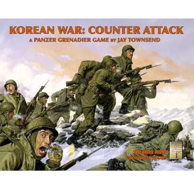 Korean War: Counter Attack cover with U.S. soldiers advancing over snowy mountain terrain.