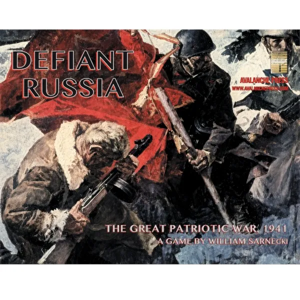 Defiant Russia cover with Soviet soldiers charging through snow beneath a red flag.