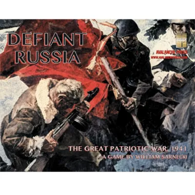 Defiant Russia cover with Soviet soldiers charging through snow beneath a red flag.