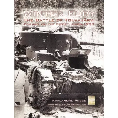 Winter Fury cover with a damaged Soviet tank in snowy Finnish battlefield conditions.