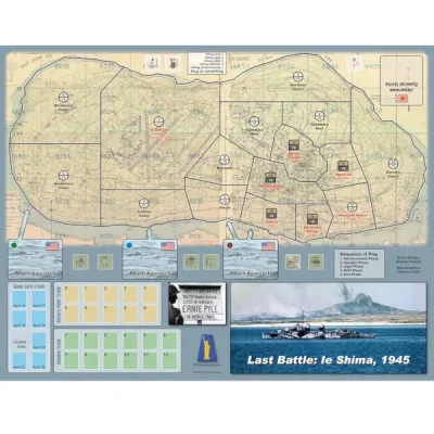 Last Battle: Ie Shima, 1945 map showing island sectors, beach approaches, tracks, and turn records.