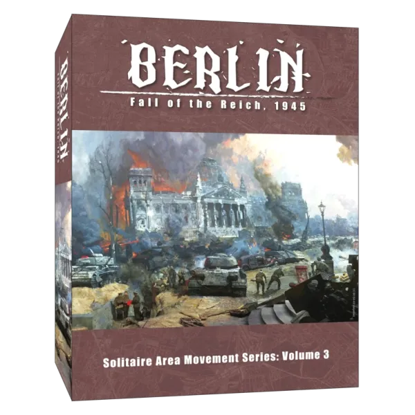 Berlin: Fall of the Reich, 1945 solitaire wargame box with Soviet forces advancing through burning Berlin.