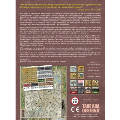 Berlin: Fall of the Reich, 1945 box back showing game description, map, counters, and components.