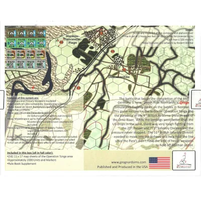 Death Ride Normandy: Operation Tonga box back showing map detail, counters, system features, and requirements.