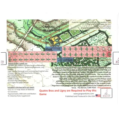 Incredible Courage 100 Days – Waterloo box back showing map detail, counters, scenarios, and requirements.