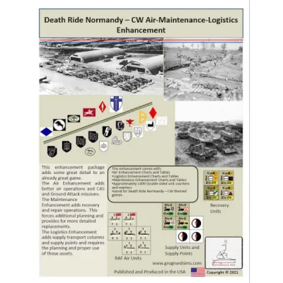Death Ride Normandy: CW Air-Maintenance-Logistics Enhancement cover with logistics photos, counters, and supply markers.