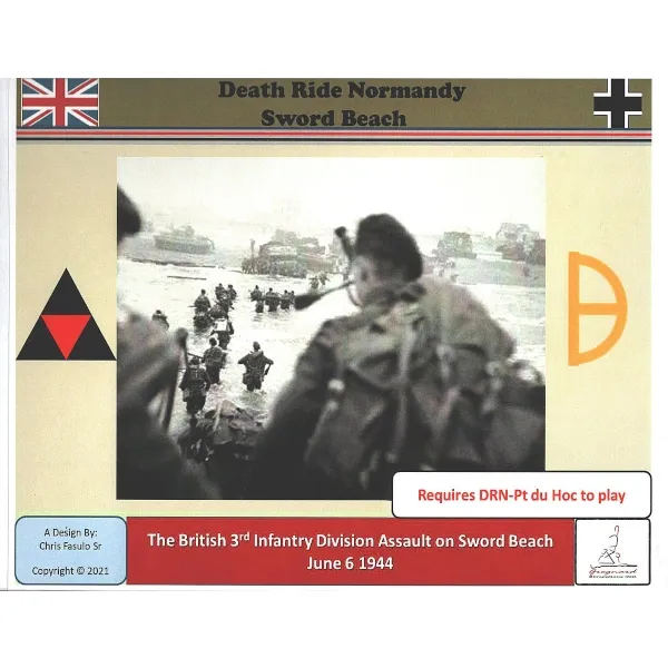 Death Ride Normandy: Sword Beach box cover with WWII landing photo and British division insignia.