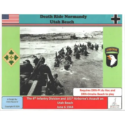 Death Ride Normandy: Utah Beach box cover with WWII landing photo and airborne division insignia.