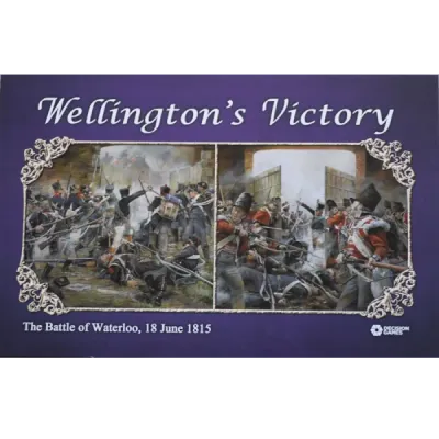 Wellington’s Victory: The Battle of Waterloo, 18 June 1815 Wellington’s Victory Waterloo wargame box with Napoleonic battle scenes on a purple cover.