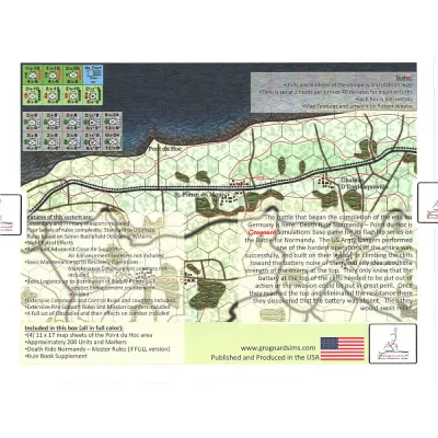 Death Ride Normandy: Pointe du Hoc box back showing map detail, counters, system features, and contents.