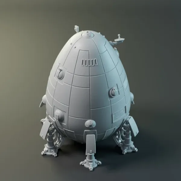 BattleTech Overlord-C Class map-scale DropShip miniature with landing legs and grey resin detail.