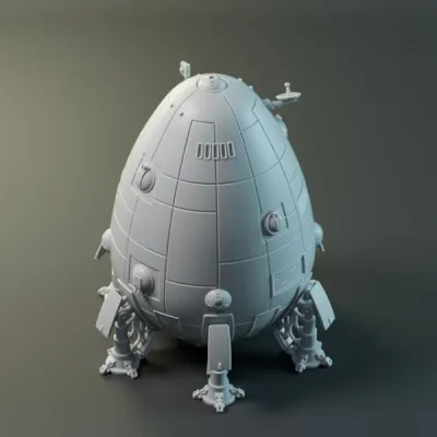 BattleTech: Overlord-C Class Map-Scale DropShip BattleTech Overlord-C Class map-scale DropShip miniature with landing legs and grey resin detail.