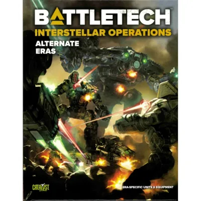 BattleTech: Interstellar Operations – Alternate Eras rulebook cover with ’Mechs, vehicles, and laser fire in battle.