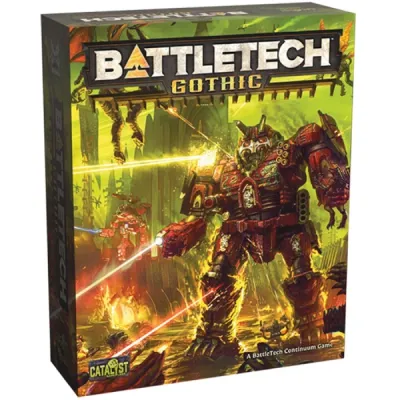 BattleTech: Gothic boxed set cover with dark Gothic BattleMechs firing lasers in a ruined battlefield.