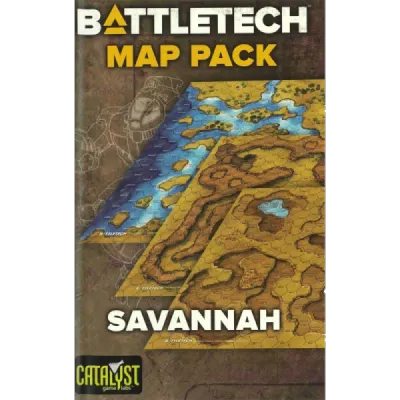 BattleTech: Map Pack – Savannah cover showing hex map terrain with lakes, hills, and dry battlefield areas.