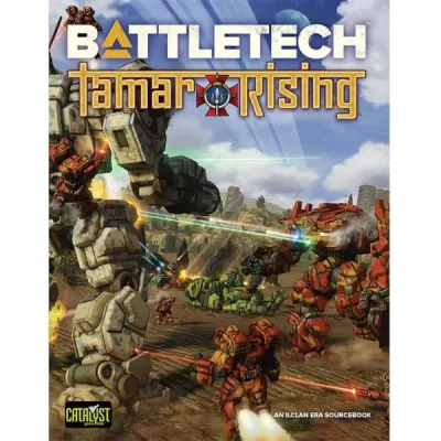 BattleTech: Tamar Rising sourcebook cover with BattleMechs fighting across a battlefield under laser fire.