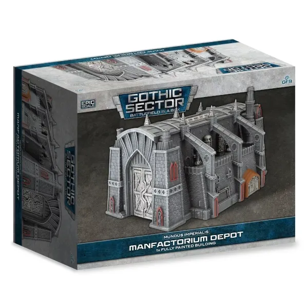 Gothic Sector: Manufactorium Depot terrain box with a fully painted epic-scale industrial building.