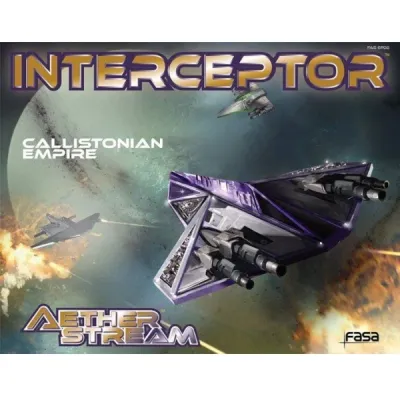 Aetherstream: Interceptor – Callistonian Empire Squadron Set box with purple starfighters in space combat.