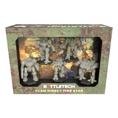 BattleTech Clan Direct Fire Star box showing five unpainted Clan BattleMech miniatures.