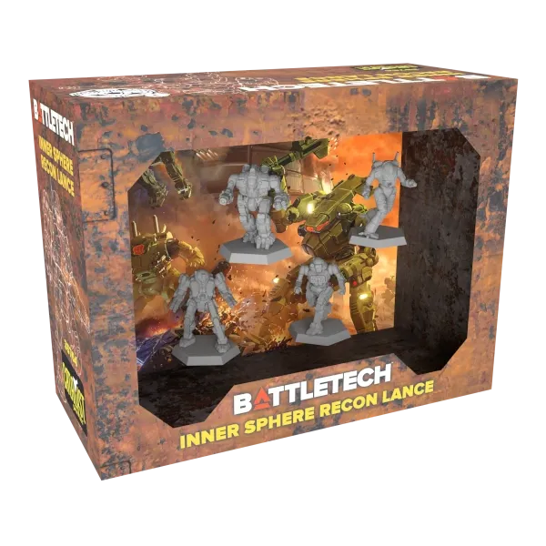 BattleTech Inner Sphere Recon Lance box showing four unpainted BattleMech miniatures.