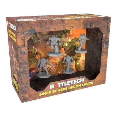BattleTech Inner Sphere Recon Lance box showing four unpainted BattleMech miniatures.
