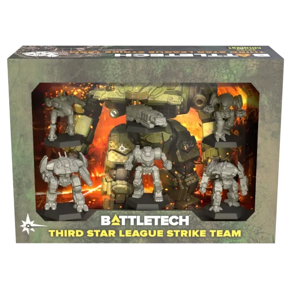 BattleTech Third Star League Strike Team box showing five BattleMechs and one support vehicle miniature.