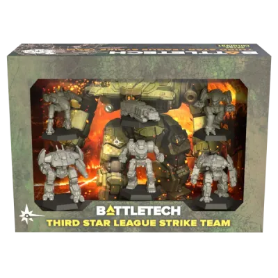 BattleTech Third Star League Strike Team box showing five BattleMechs and one support vehicle miniature.