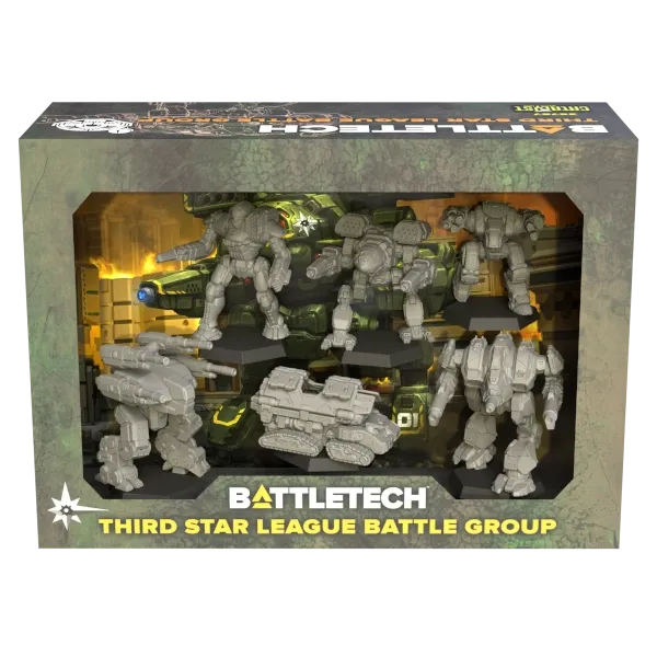 BattleTech Third Star League Battle Group box showing five BattleMechs and one support vehicle miniature.