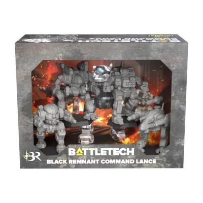 BattleTech Black Remnant Command Lance box showing four unpainted BattleMech miniatures.